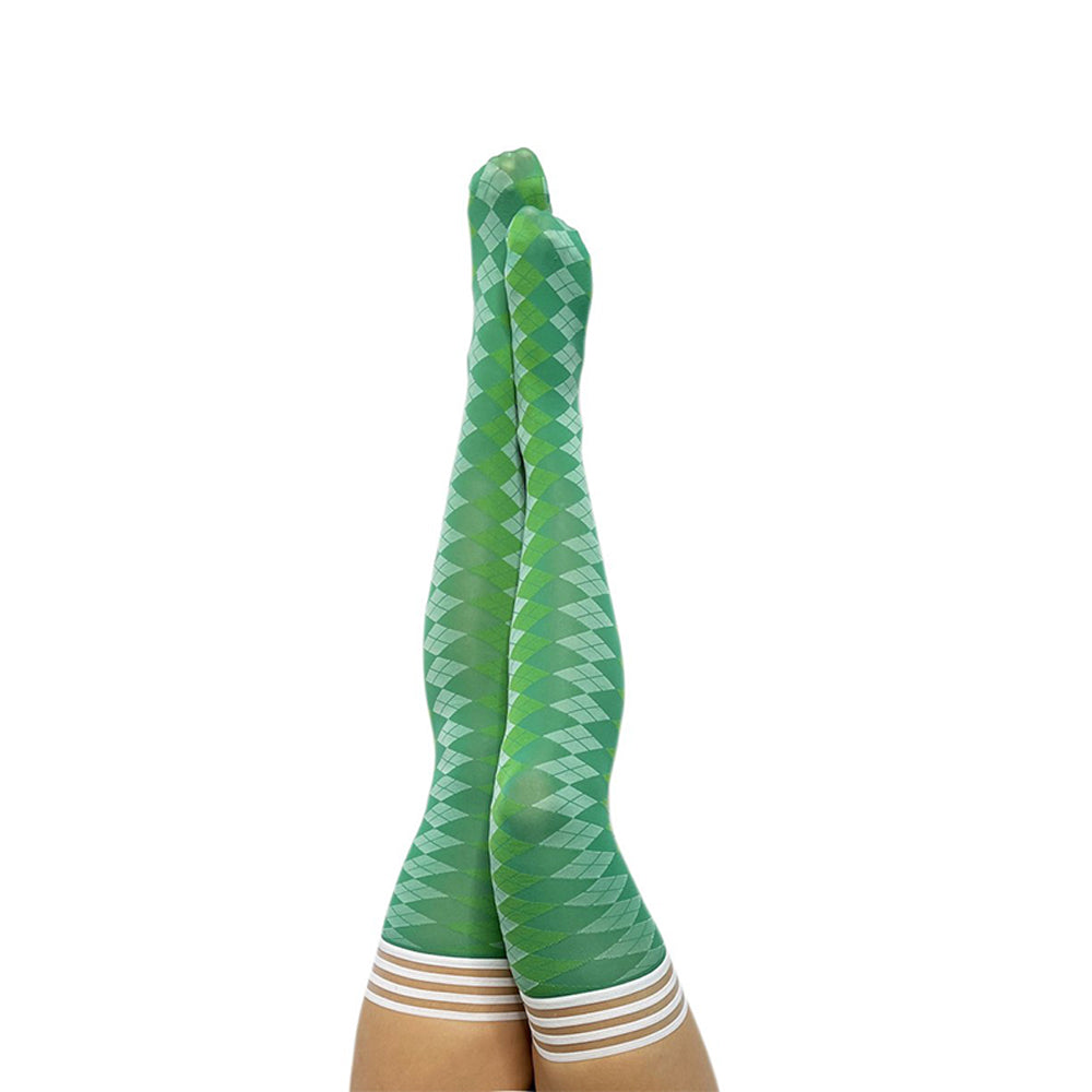 Kixies Golf Collection Par 4 Argyle Thigh-High Green Size A - Fantasies Boutique