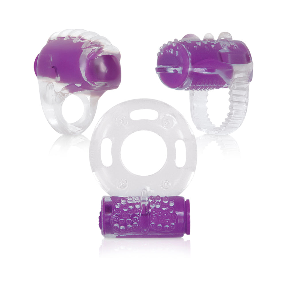 Evolved Ring True 3-Piece Vibrating Ring Set Clear/Purple - Fantasies Boutique