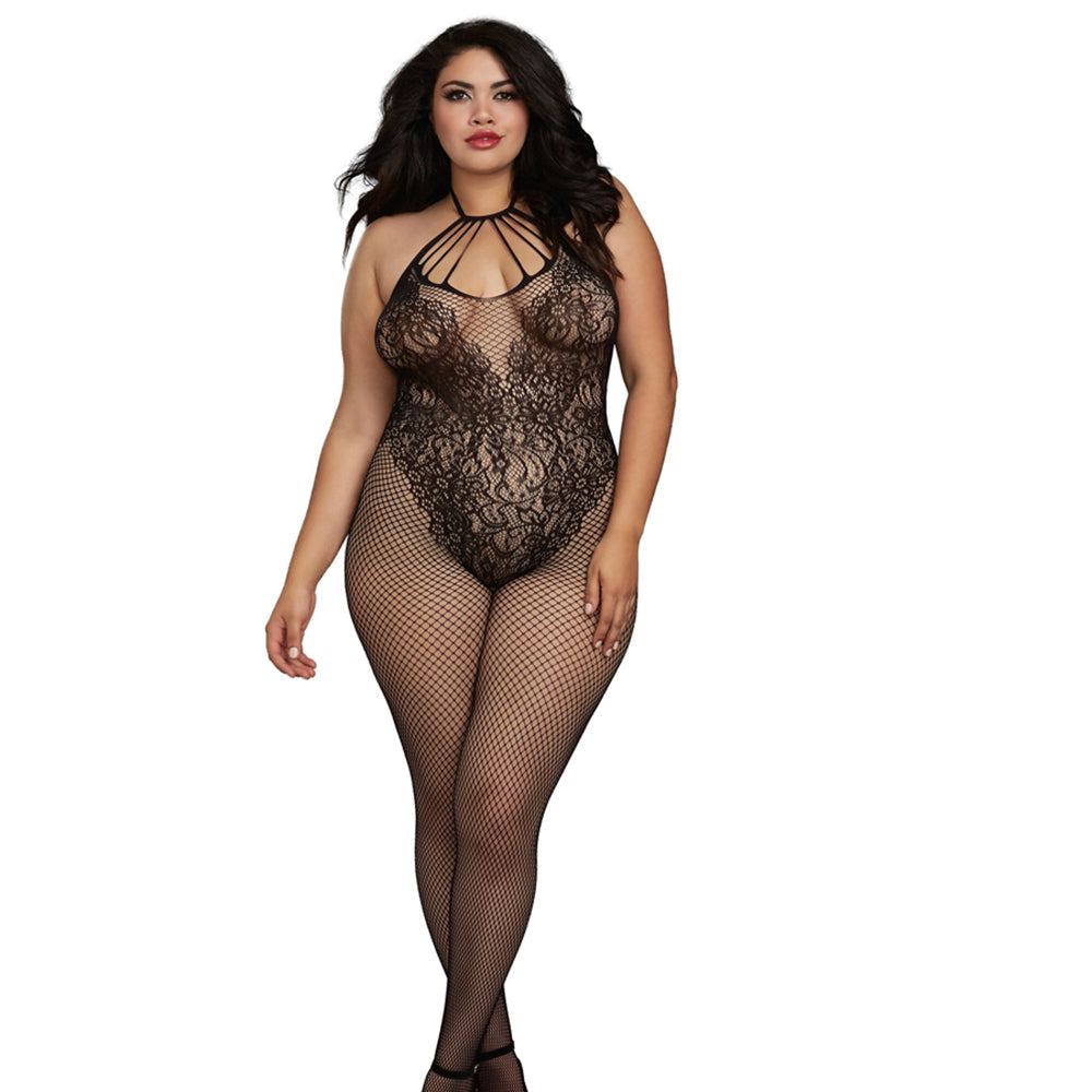 Dreamgirl Fishnet Bodystocking With Knitted Teddy Design Black Queen - Fantasies Boutique