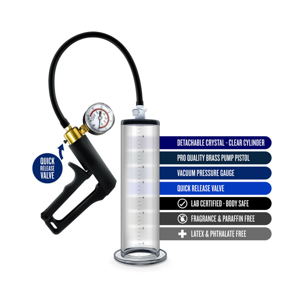 Blush Performance VX7 Vacuum Penis Pump with Brass Trigger & Pressure Gauge Clear - Fantasies Boutique