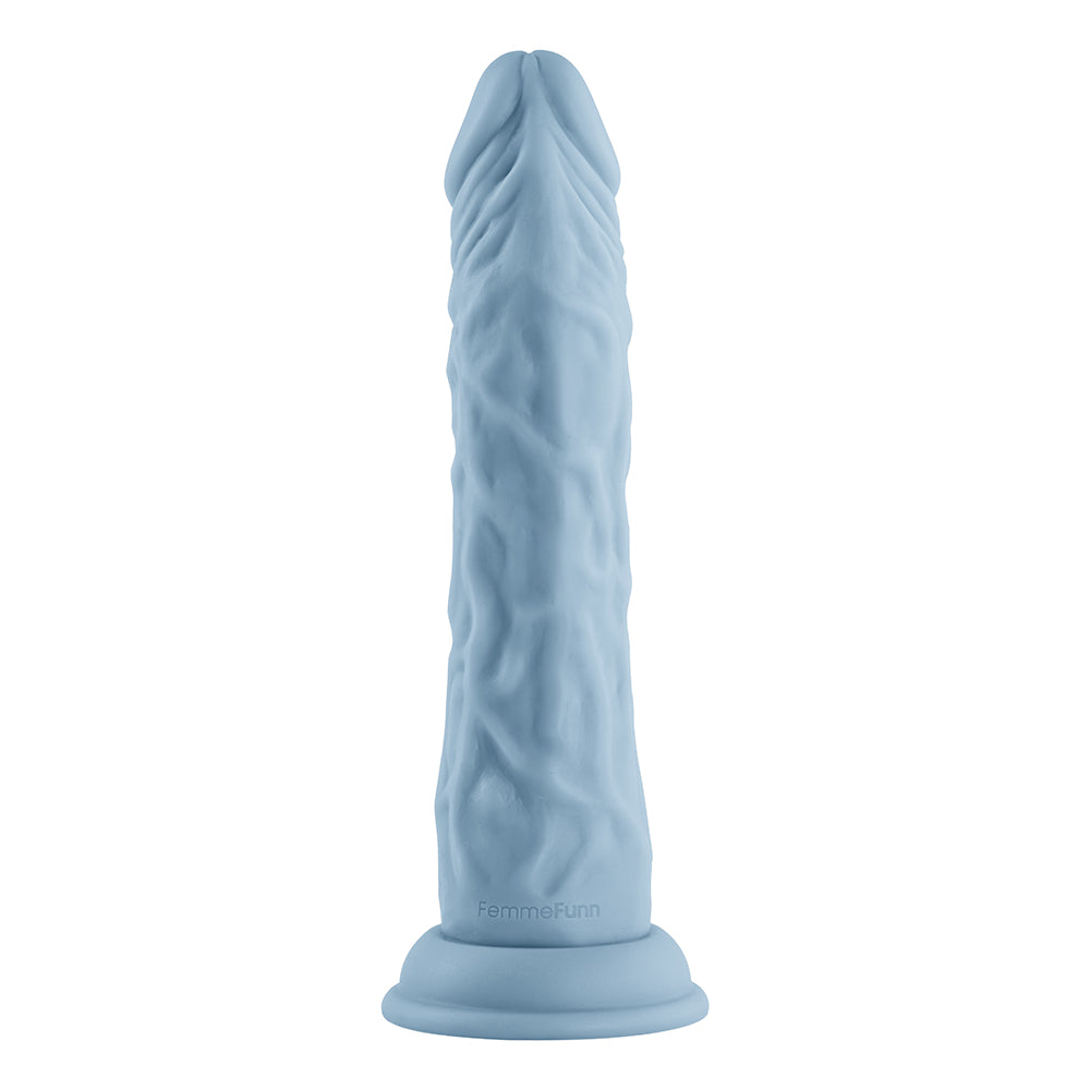 FemmeFunn Vortex Turbo Shaft 2.0 8 in. Silicone Vibrating Rotating Dildo Light Blue - Fantasies Boutique