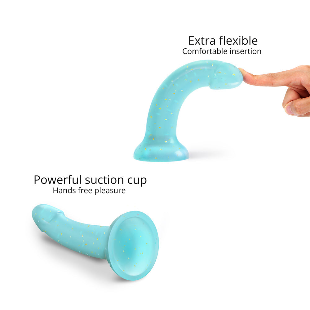 Love to Love Dildolls Nightfall 6 in. Silicone Dildo with Gold Star Glitter Blue - Fantasies Boutique