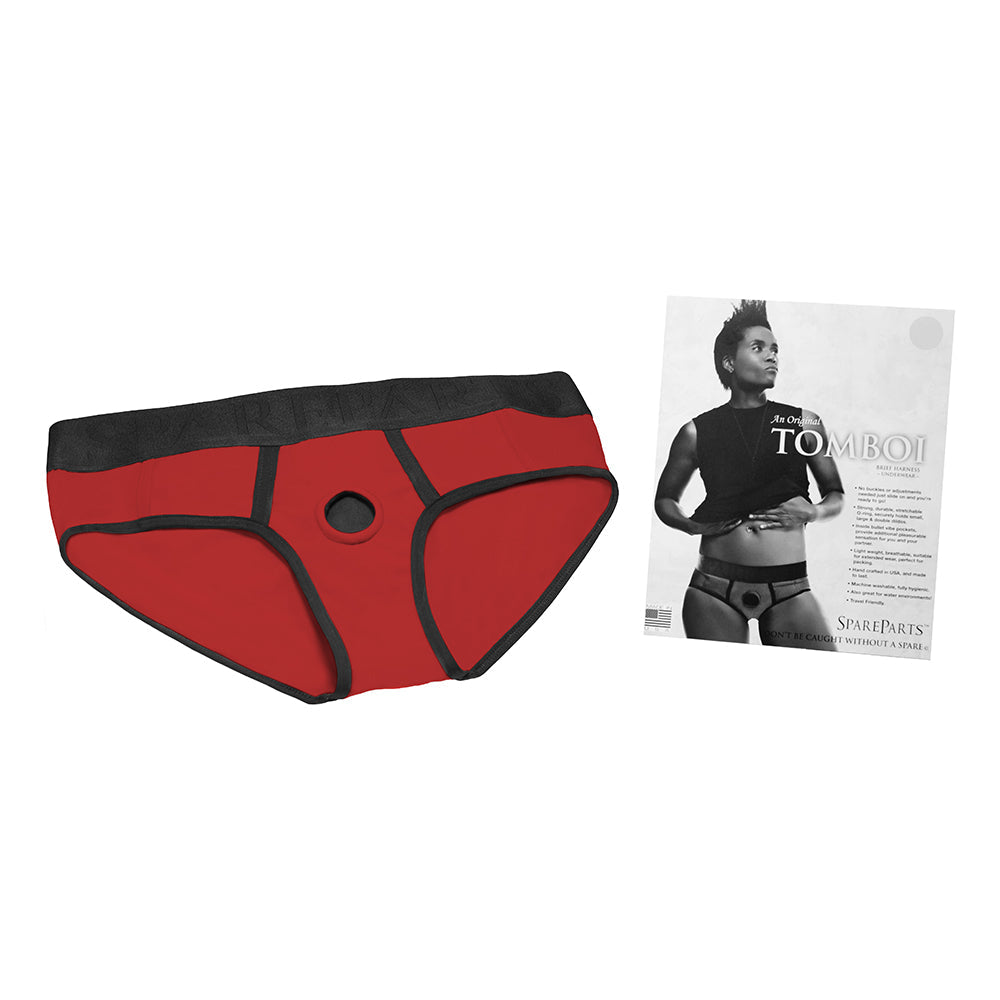 SpareParts Tomboi Nylon Briefs Harness Red/Black Size M - Fantasies Boutique