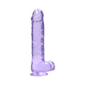 RealRock Crystal Clear Realistic 9 in. Dildo With Balls and Suction Cup Purple - Fantasies Boutique