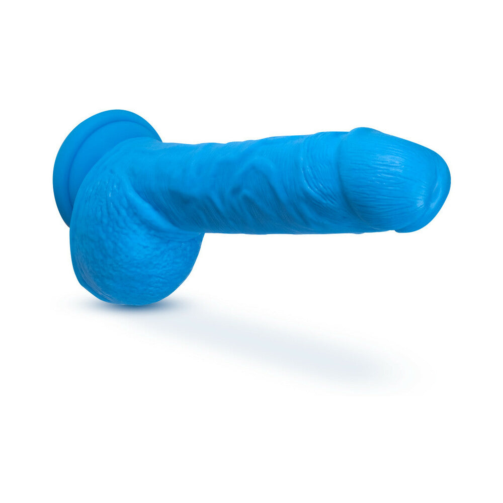 Neo Elite 9 in. Silicone Dual Density Dildo with Balls Neon Blue - Fantasies Boutique