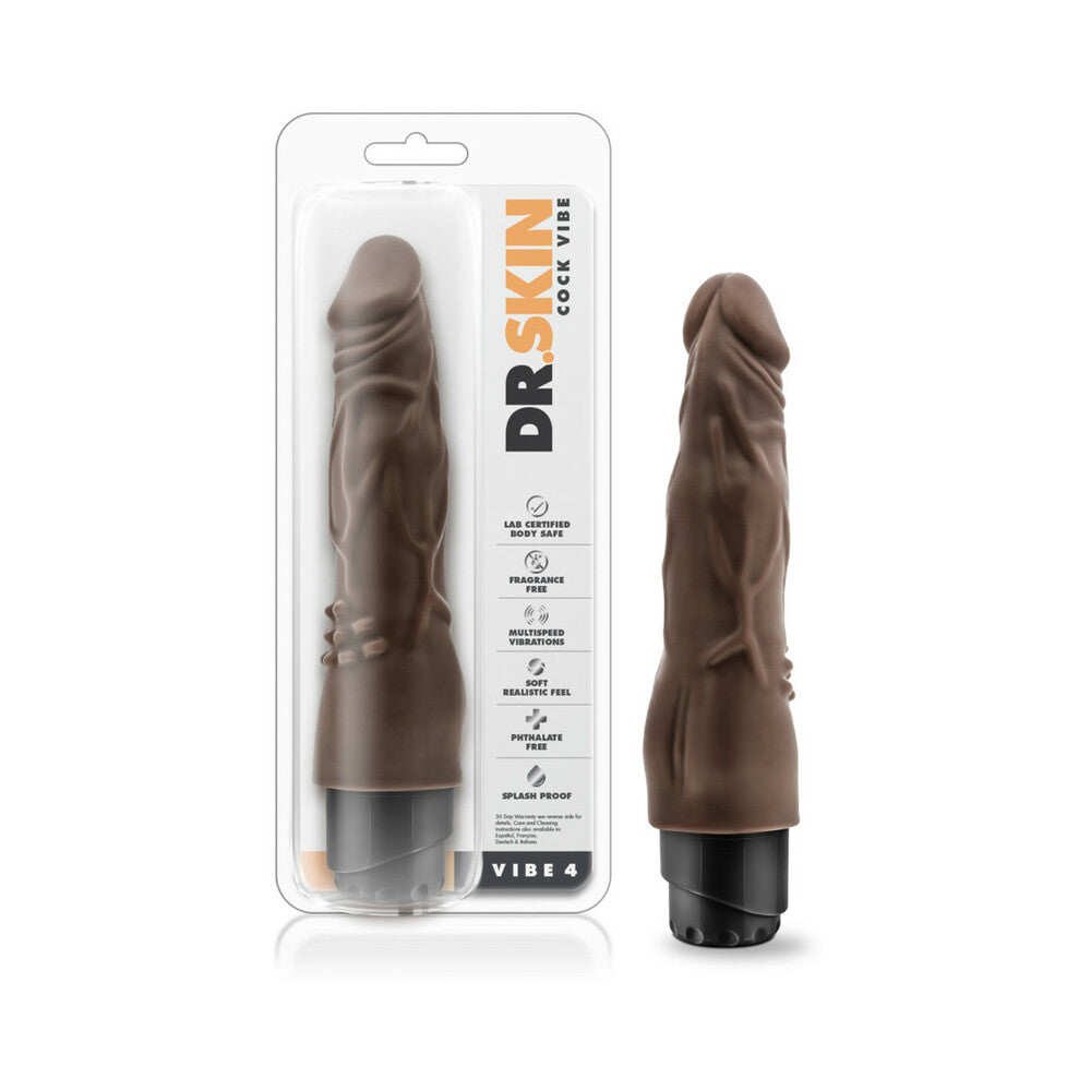 Dr. Skin Vibe 4 Realistic 8 in. Vibrating Dildo Brown - Fantasies Boutique