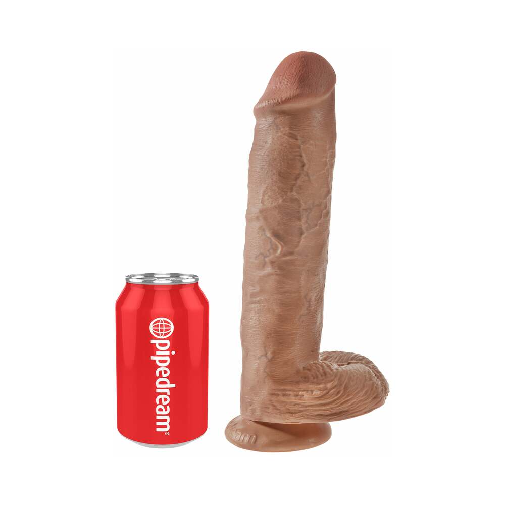 King Cock 11 in. Cock With Balls Realistic Suction Cup Dildo Tan