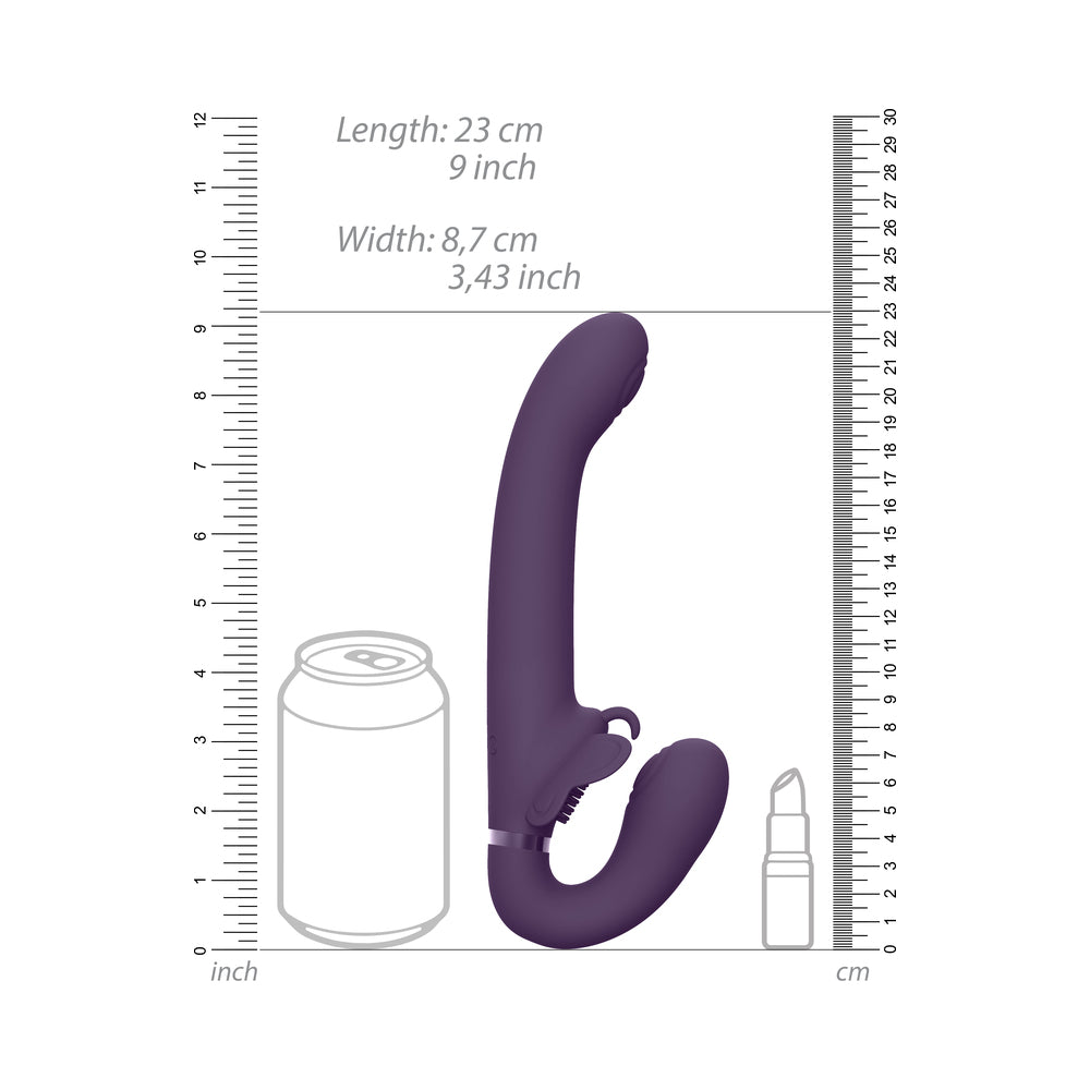 VIVE SATU Rechargeable Triple Motor Pulse-Wave Vibrating Silicone Strapless Strap-On Purple - Fantasies Boutique