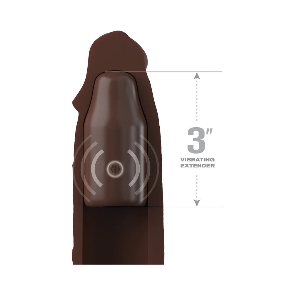 Fantasy X-tensions Elite 9 in. Silicone Mega Extension Sleeve 3 in. Vibrating Brown - Fantasies Boutique