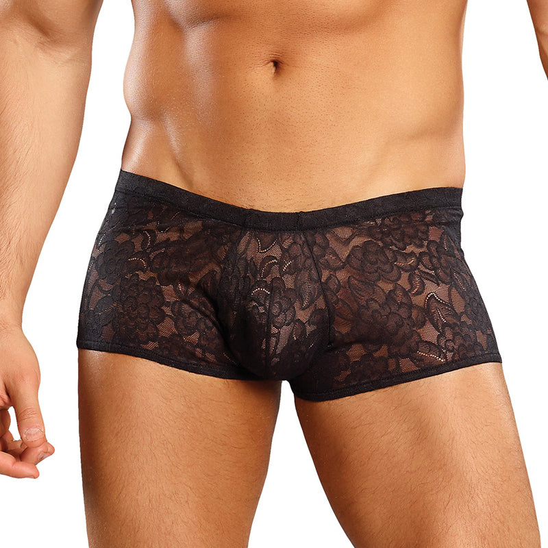 Male Power Stretch Lace Mini Short Black Lrg - Fantasies Boutique