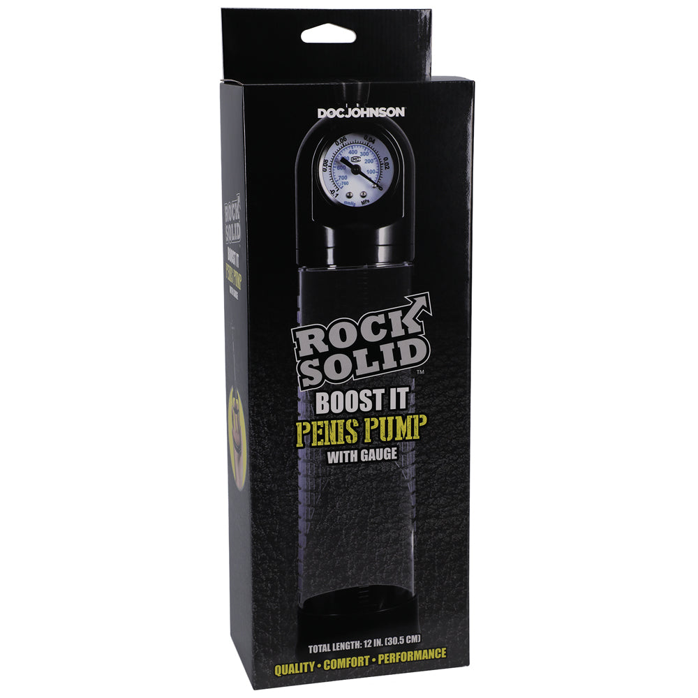 Rock Solid Boost It Penis Pump with Gauge Black/Clear - Fantasies Boutique