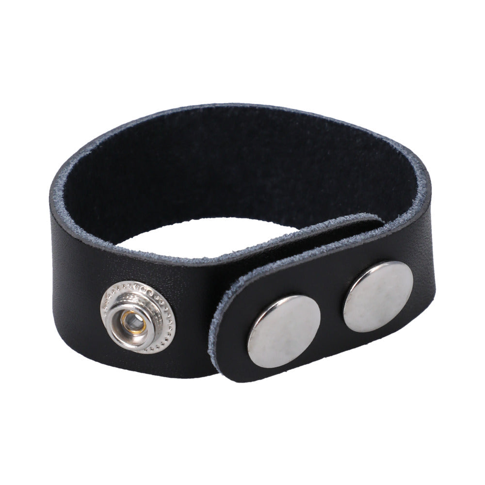 Rock Solid Adjustable Leather 3 Snap Cock Ring (Black) - Fantasies Boutique