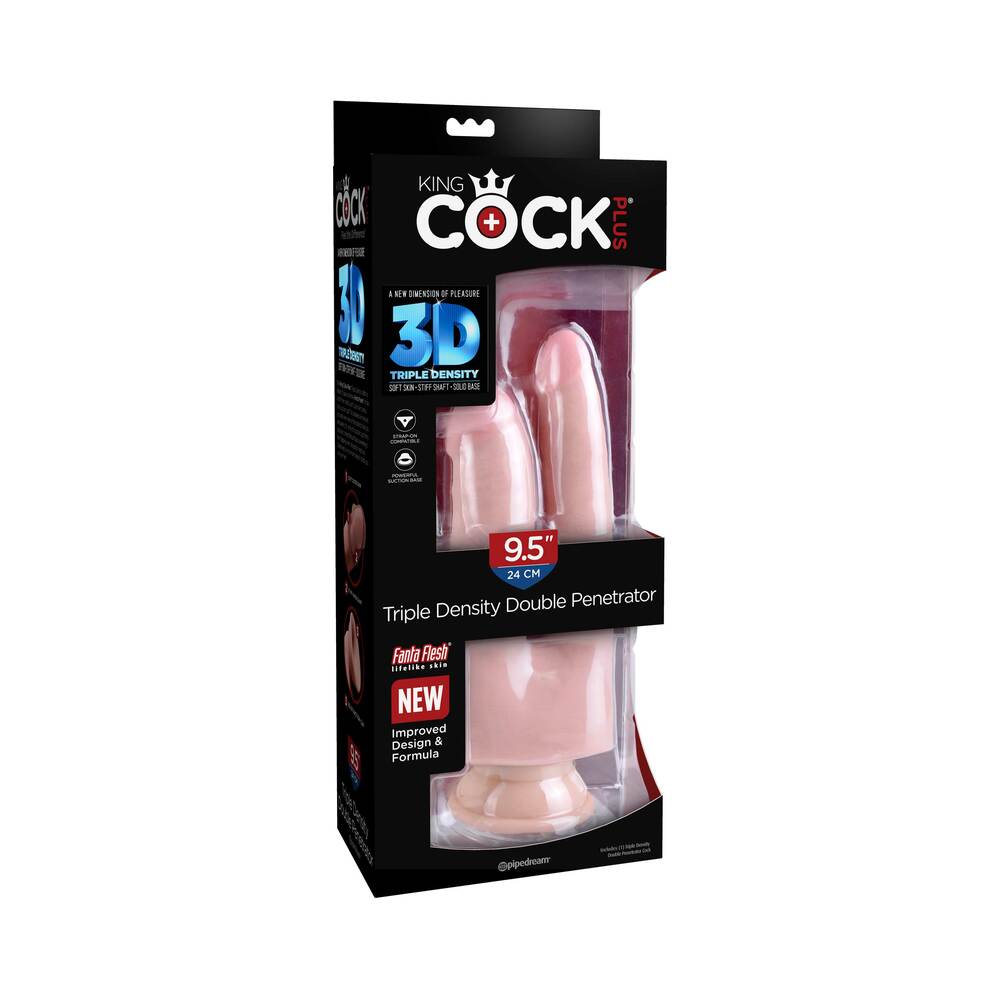 King Cock Plus Triple Density Double Penetrator 9.5 in. Realistic Dildo Beige - Fantasies Boutique