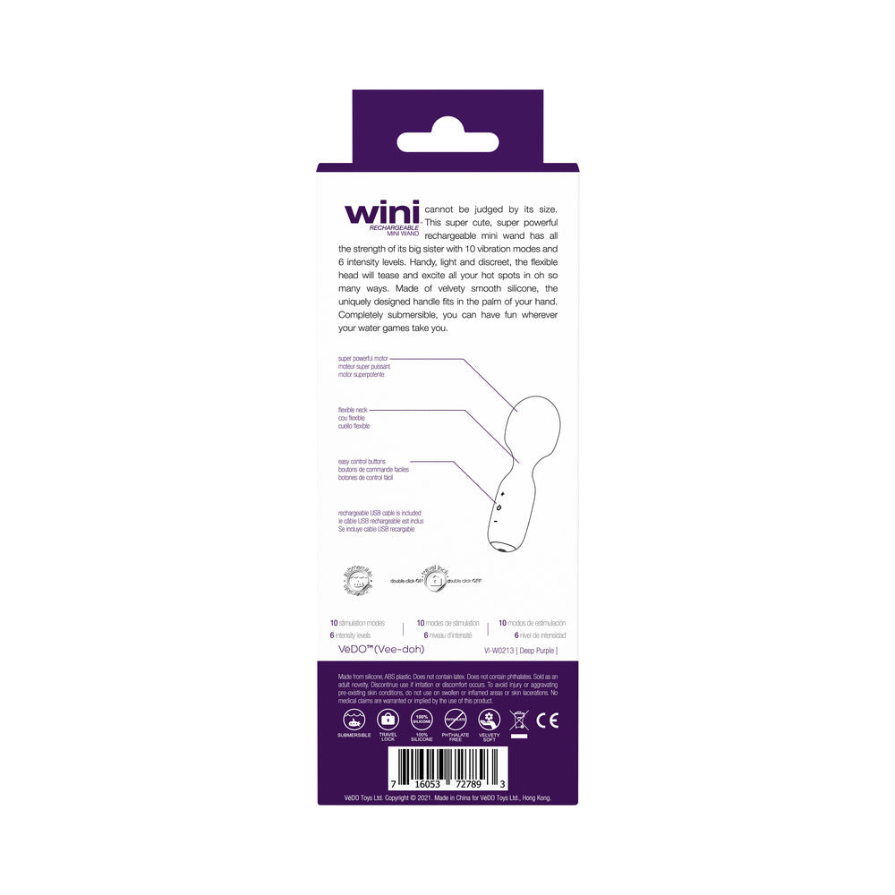 Vedo Wini Rechargeable Mini Wand Deep Purple - Fantasies Boutique