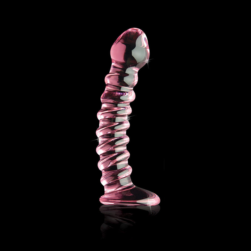 Pipedream Icicles No. 28 Curved Ribbed 7.25 in. Glass Dildo Pink - Fantasies Boutique