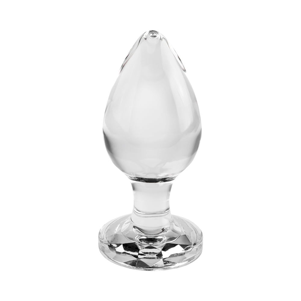 Adam & Eve Glass Anal Plug With Pink Gemstone Base Large - Fantasies Boutique