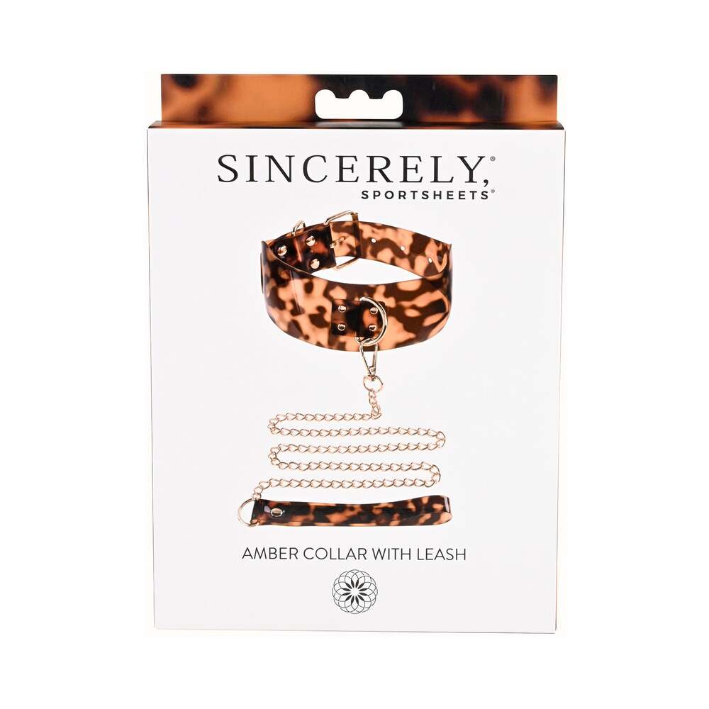 Sincerely, Sportsheets Amber Adjustable Collar with Leash Tortoiseshell - Fantasies Boutique