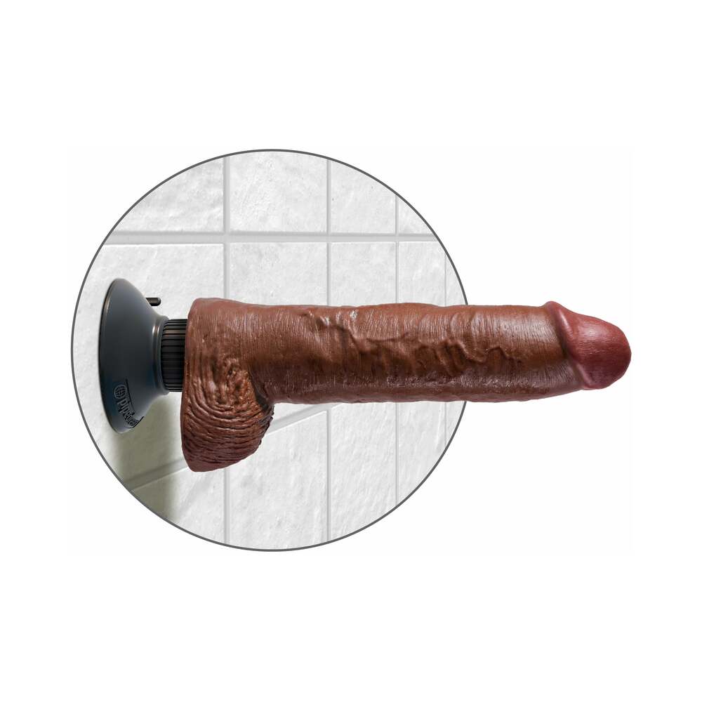 King Cock 10 in. Vibrating Cock With Balls Poseable Suction Cup Dildo Brown - Fantasies Boutique