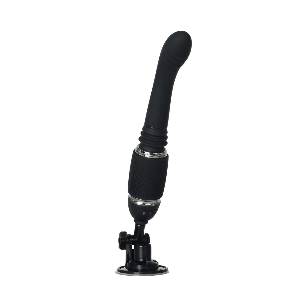 Evolved Thrust & Go Thrusting Vibrator With 2 Shafts and Suction Cup Base Black - Fantasies Boutique