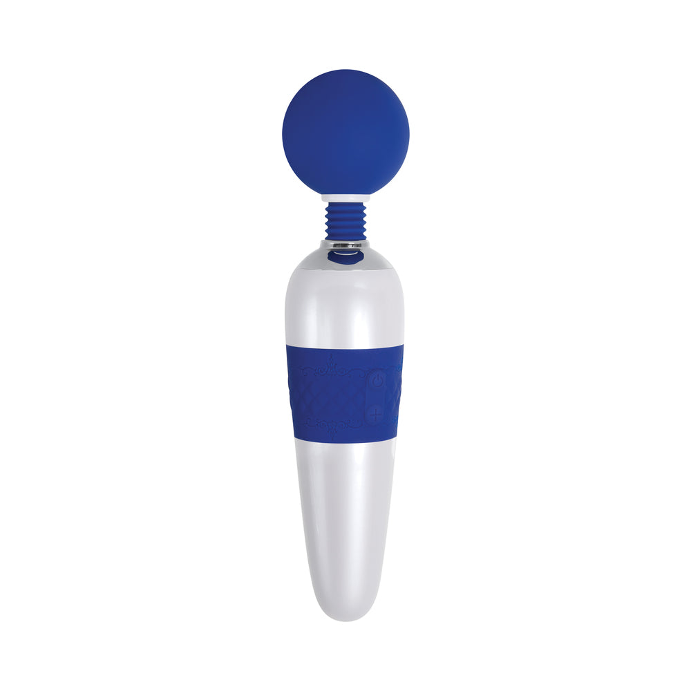 Evolved On The Dot Rechargeable Silicone Flexible Head Wand Vibrator Blue/White - Fantasies Boutique