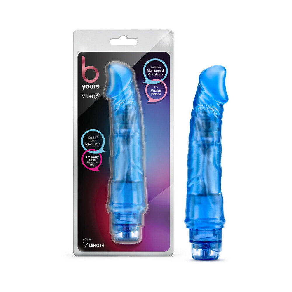 B Yours Vibe 6 Realistic 9.25 in. Vibrating Dildo Blue - Fantasies Boutique