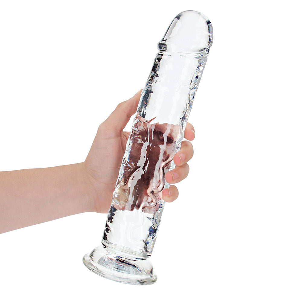 RealRock Crystal Clear Straight 11 in. Dildo Without Balls Clear - Fantasies Boutique