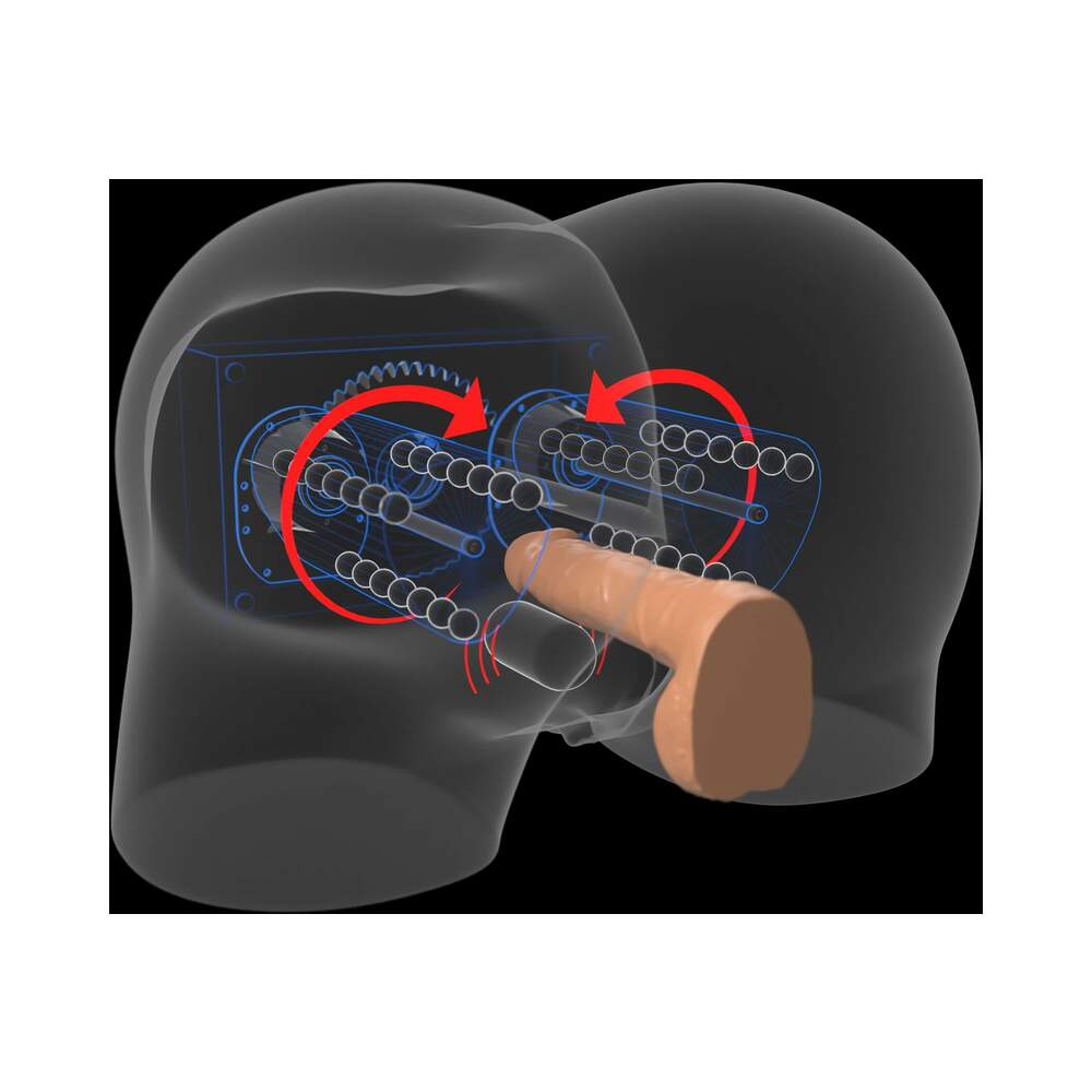 PDX Elite Milk Me Silly Remote-Controlled Vibrating Rotating Dual-Entry Mega Masturbator Beige - Fantasies Boutique