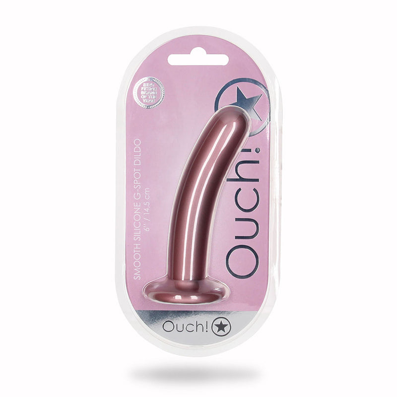 Shots Ouch! Smooth Silicone 6 in. G-Spot Dildo Rose Gold - Fantasies Boutique