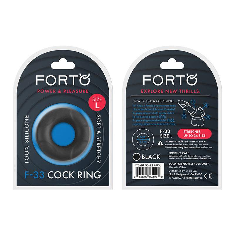 Forto F-33 Liquid Silicone Cockring Large Black - Fantasies Boutique