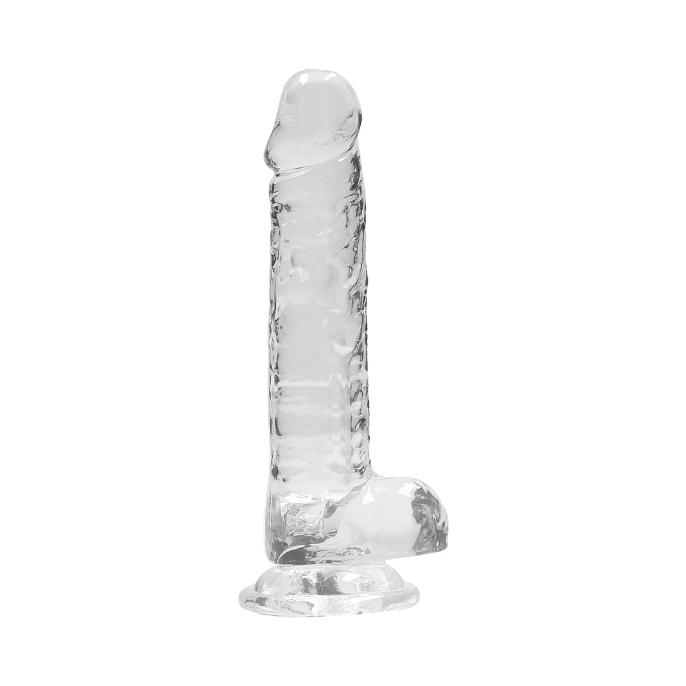 RealRock Crystal Clear Realistic 7 in. Dildo With Balls and Suction Cup Clear - Fantasies Boutique