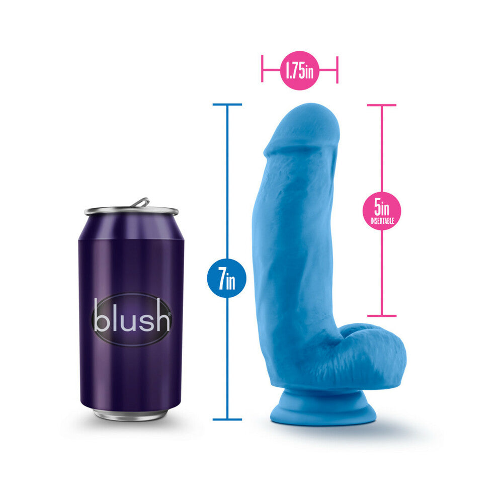 Neo Elite 7 in. Silicone Dual Density Dildo with Balls Neon Blue - Fantasies Boutique
