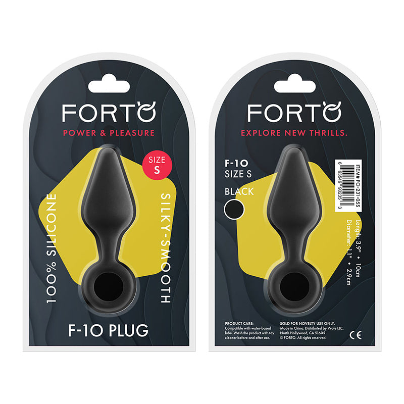 Forto F-10 Silicone Anal Plug with Pull Ring Small Black - Fantasies Boutique