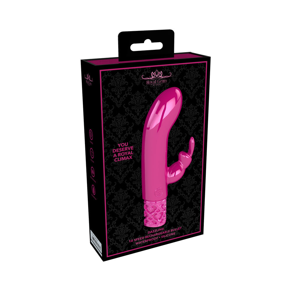 Royal Gems Dazzling Rechargeable Silicone Miniature Rabbit Vibrator Pink - Fantasies Boutique