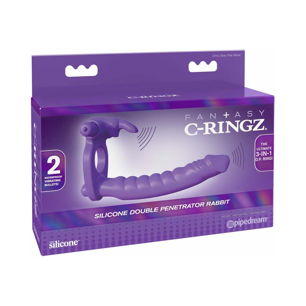 Fantasy C-Ringz Double Penetrator Vibrating Rabbit Dual Entry Cockring Purple - Fantasies Boutique