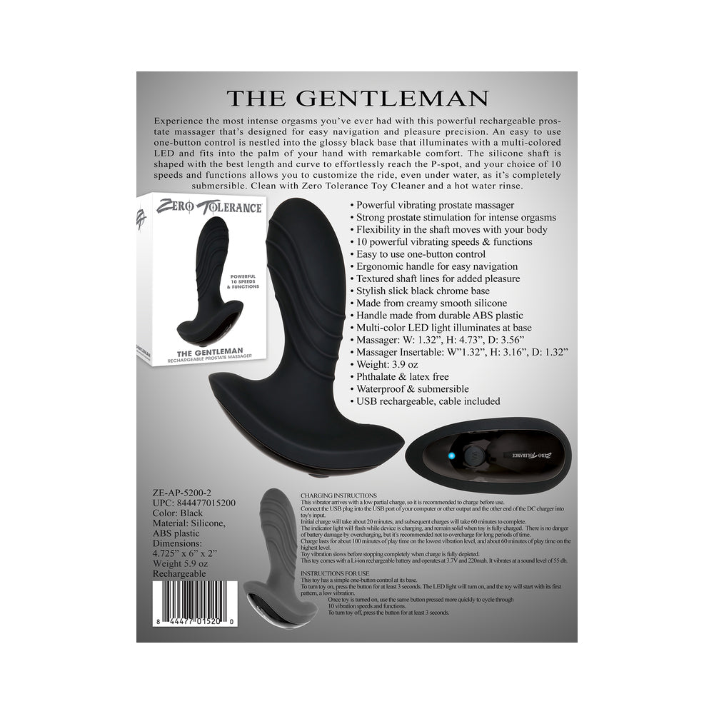 Zero Tolerance The Gentleman Rechargeable Vibrating Silicone Prostate Massager Black - Fantasies Boutique
