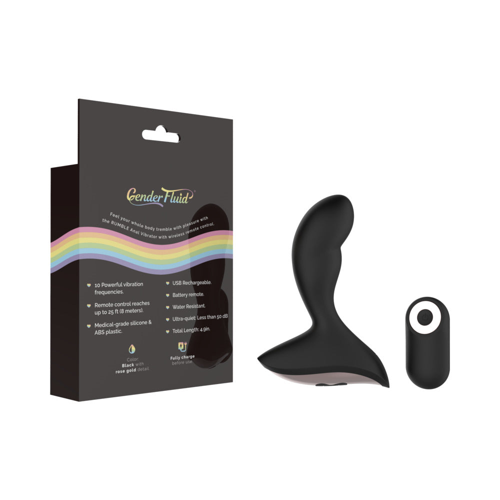 Gender Fluid Rumble Rechargeable Remote-Controlled Silicone Anal Vibrator Black - Fantasies Boutique