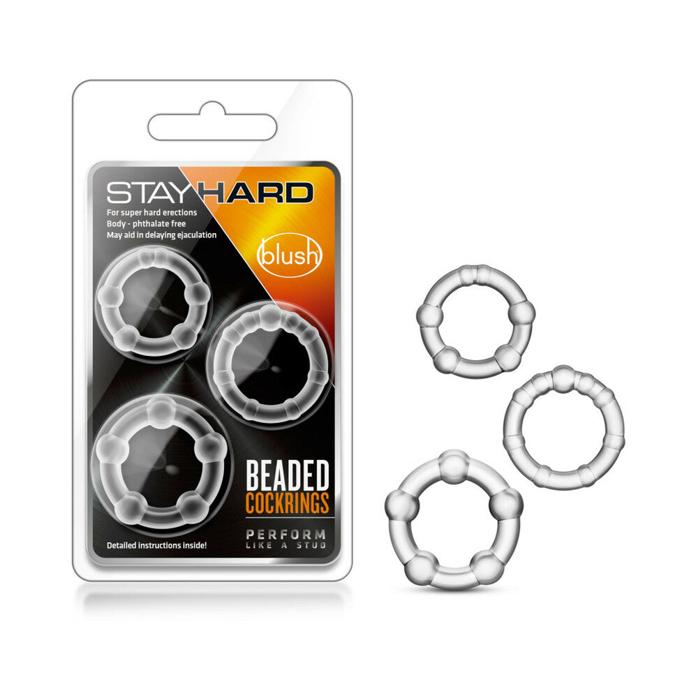 Blush Stay Hard Beaded Cockrings 3-Piece Set Clear - Fantasies Boutique