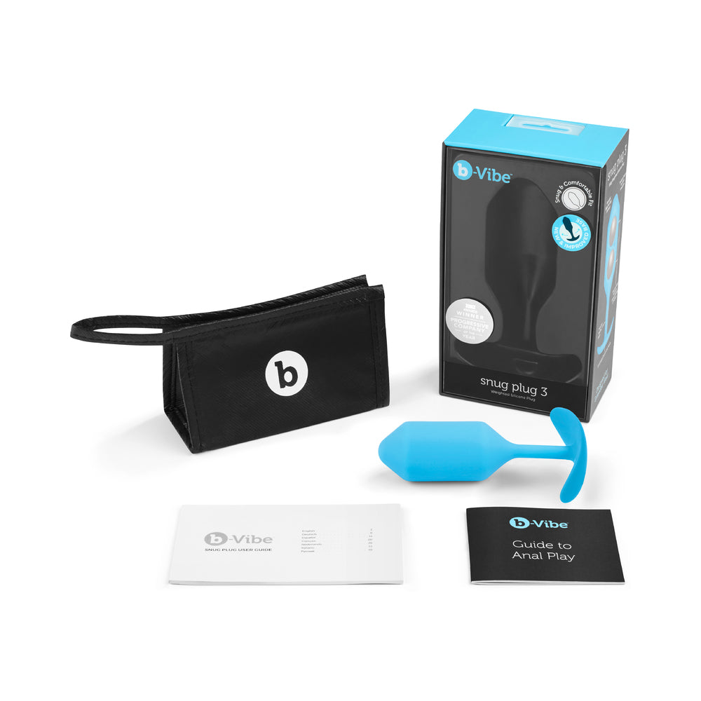 b-Vibe Snug Plug 3 Weighted Silicone Anal Plug Teal - Fantasies Boutique