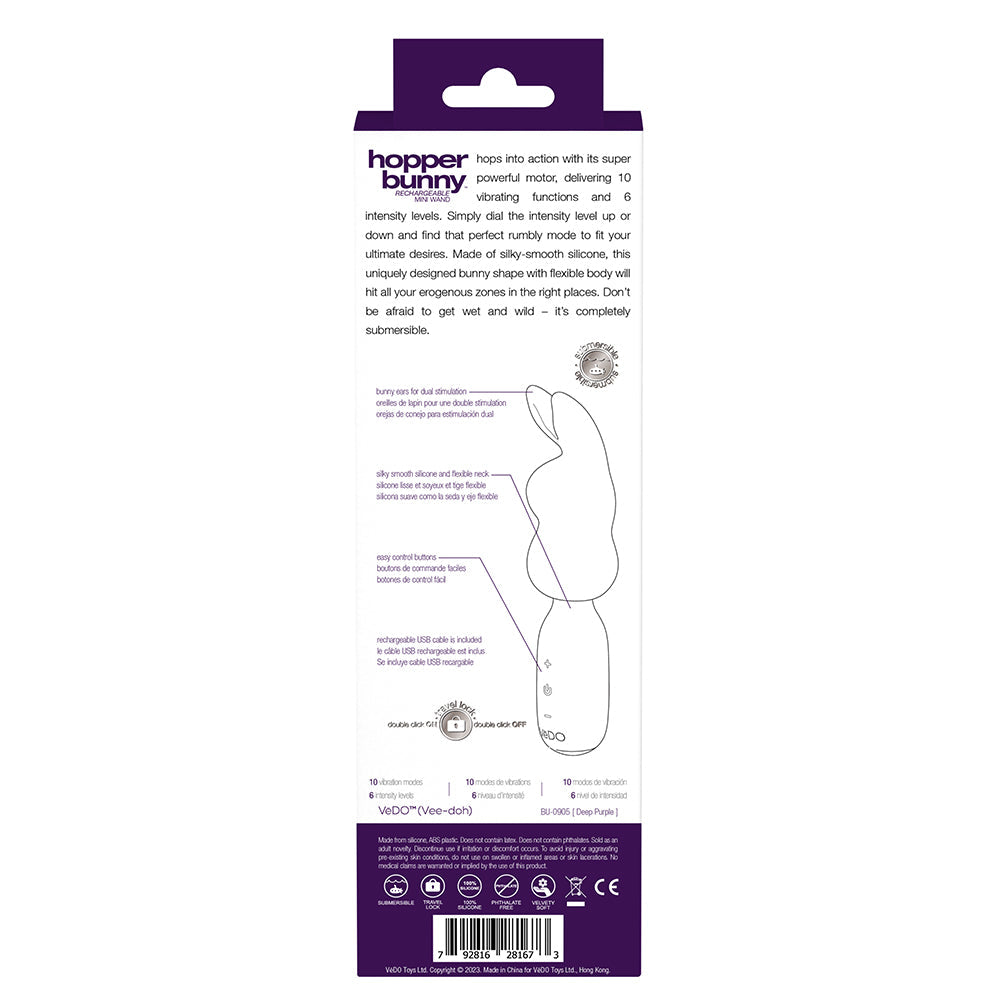 VeDO Hopper Bunny Rechargeable Silicone Mini Wand Vibrator Purple - Fantasies Boutique