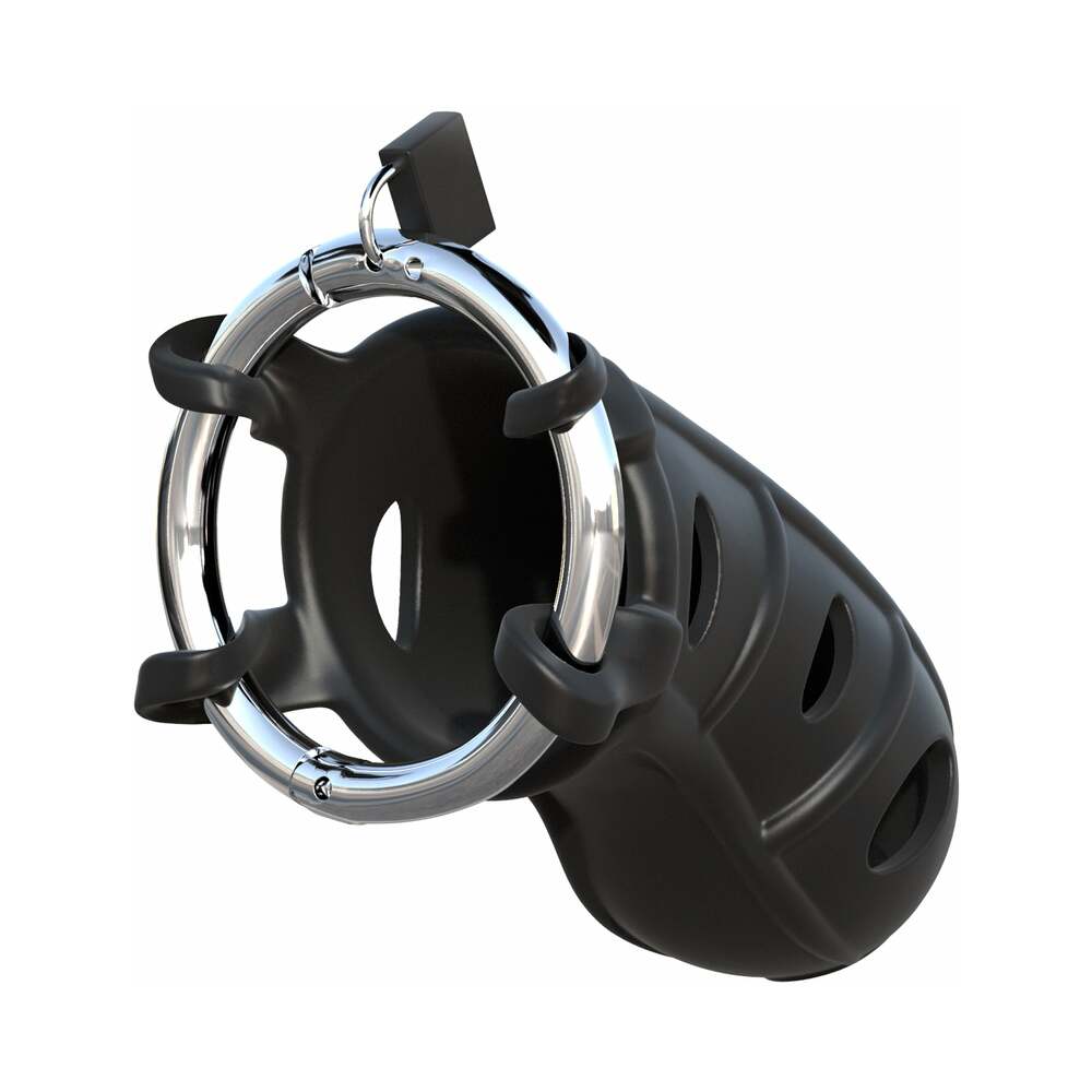 Fantasy C-Ringz Hardcore Silicone Cock Blocker Locking Chastity Cage Black - Fantasies Boutique