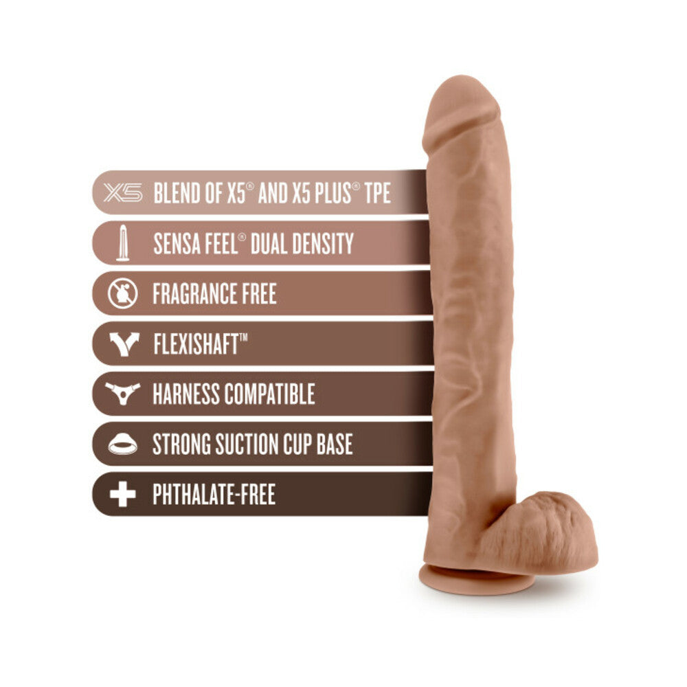 Au Naturel Daddy 14 in. Posable Dual Density Dildo with Balls Tan - Fantasies Boutique