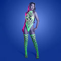 Fantasy Lingerie Glow Adrenaline Halter Teddy & Stockings in Rhinestone Fishnet O/S