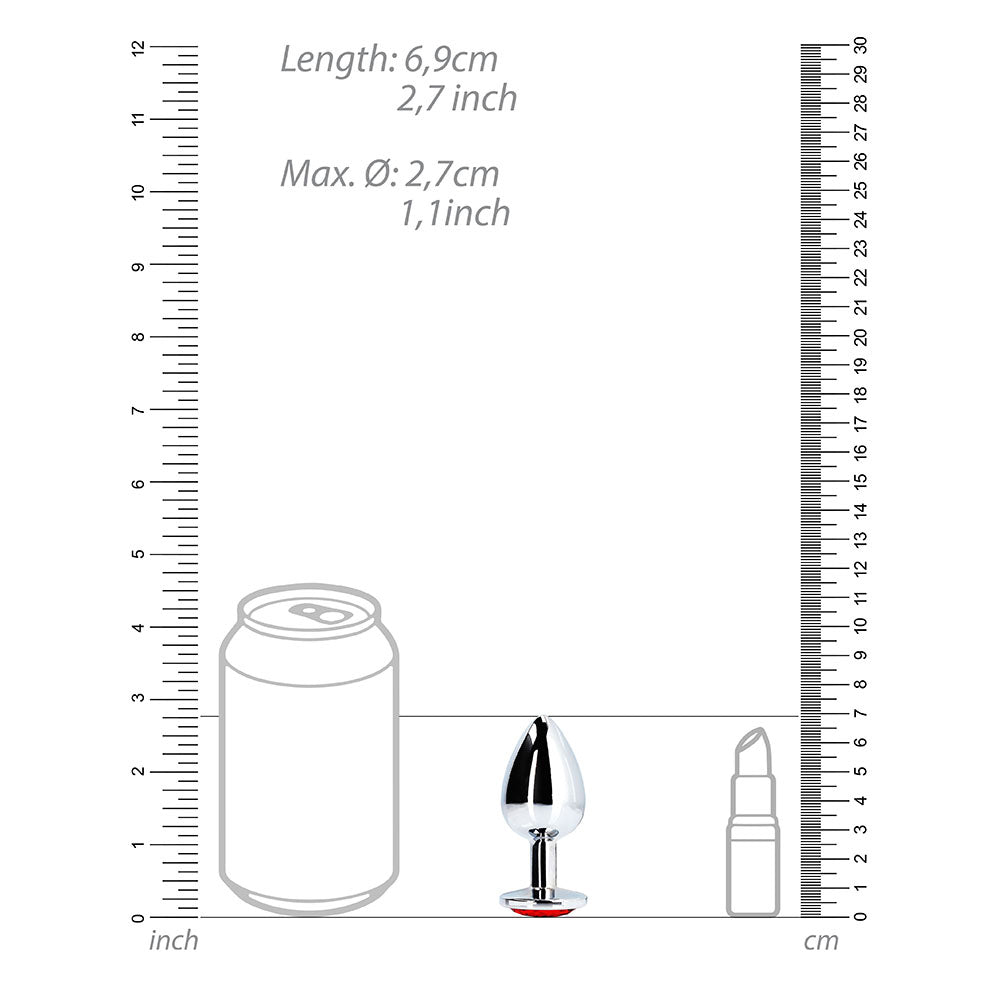 Shots Ouch! Round Gem Butt Plug Small Silver/Ruby Red - Fantasies Boutique