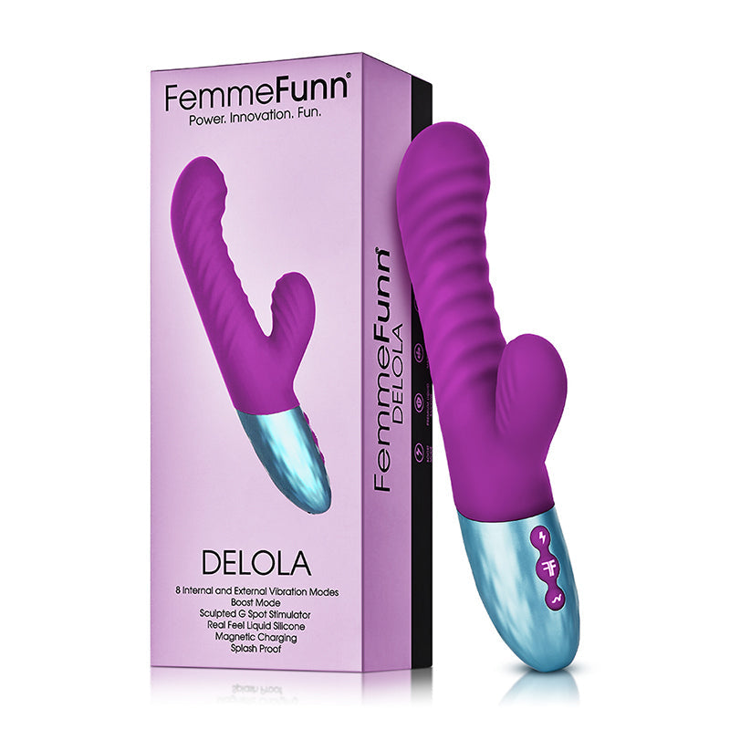 FemmeFunn Delola Rechargeable Silicone Dual Stimulation G-Spot Vibrator Purple - Fantasies Boutique