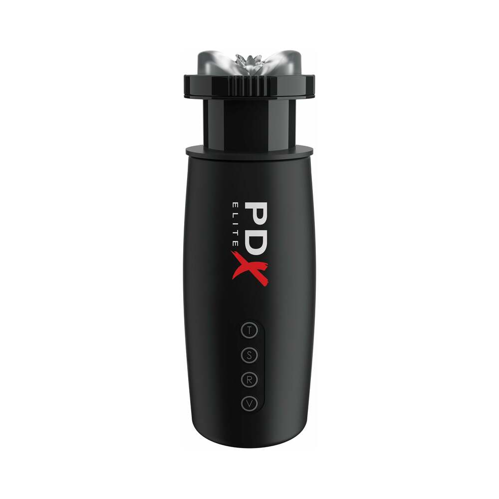 PDX Elite Motobator 2 Rechargeable Thrusting Vibrating Masturbator Clear/Black - Fantasies Boutique