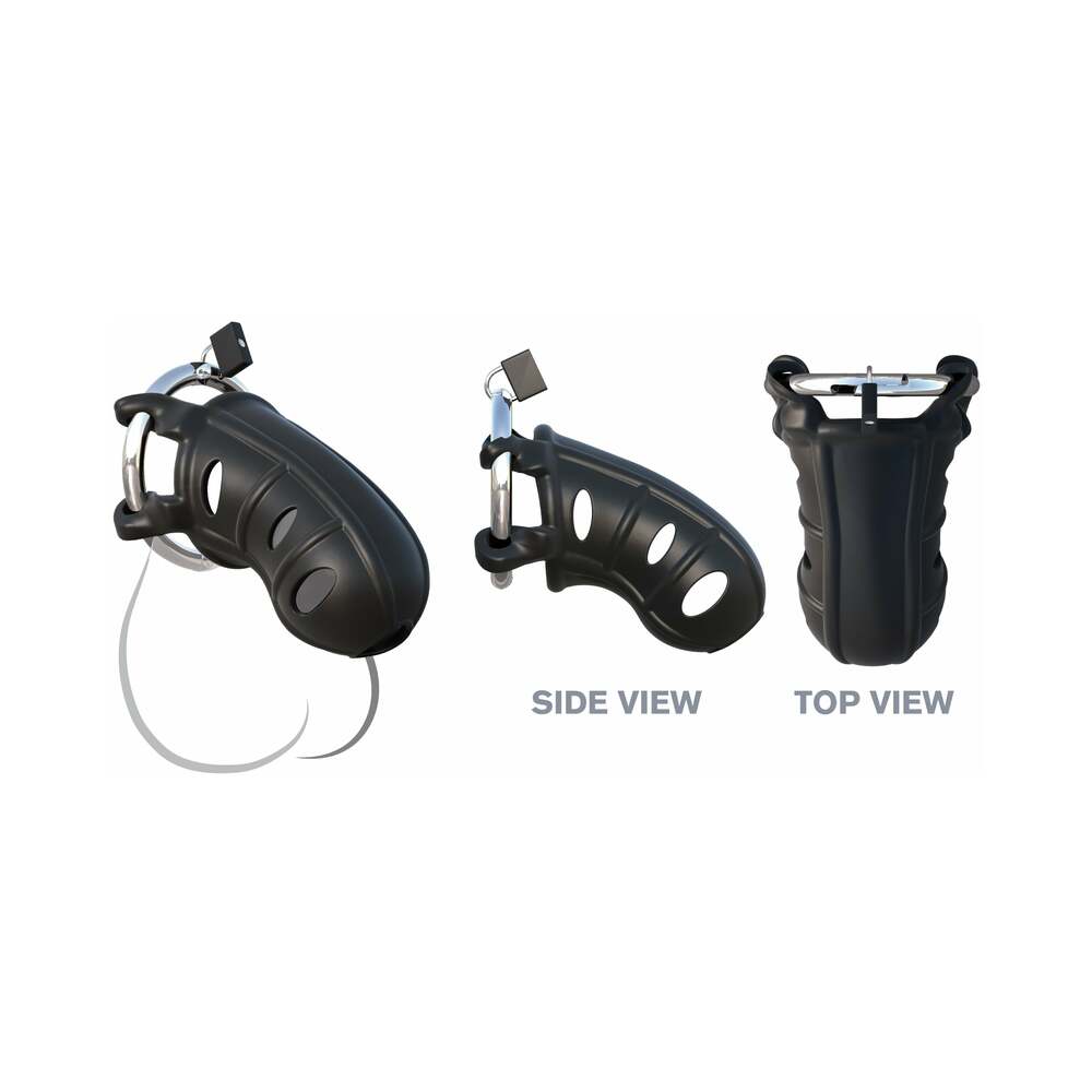 Fantasy C-Ringz Hardcore Silicone Cock Blocker Locking Chastity Cage Black - Fantasies Boutique