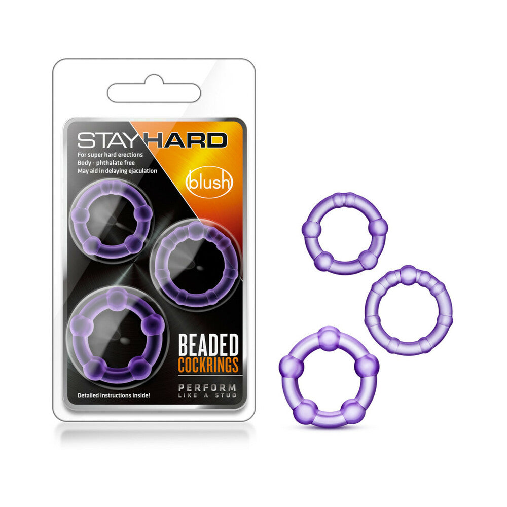 Blush Stay Hard Beaded Cockrings 3-Piece Set Purple - Fantasies Boutique