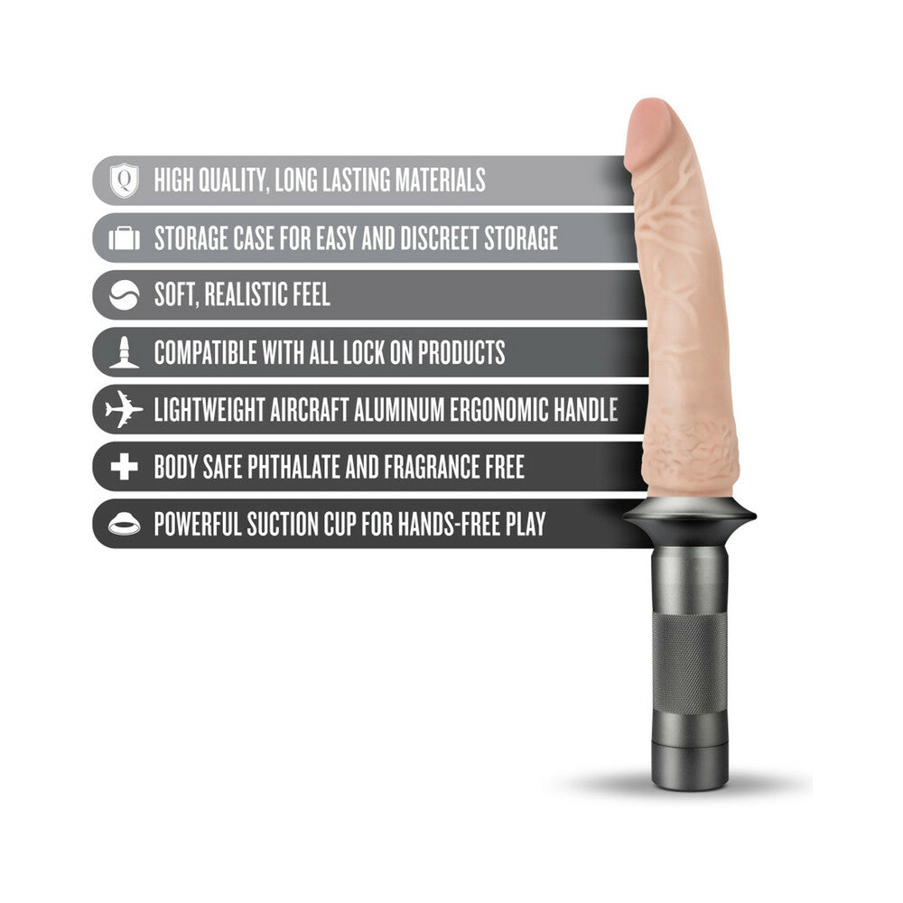 Blush Lock On Karbonite Realistic 7.75 in. Dildo with Handle & Suction Cup Adapter Beige