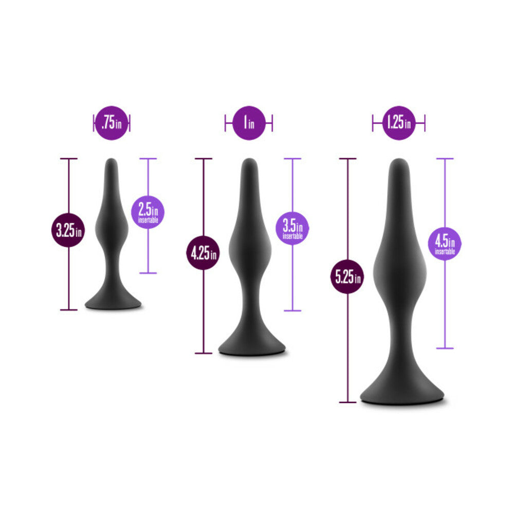 Blush Anal Adventures Platinum Silicone 3-Piece Beginner Plug Kit Black