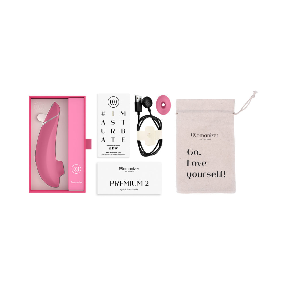 Womanizer Premium 2 Rechargeable Silicone Luxurious Pleasure Air Clitoral Stimulator Raspberry - Fantasies Boutique